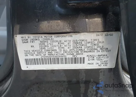 2003 Toyota Rav4 from USA, damaged, VIN JTEHH20V936084450